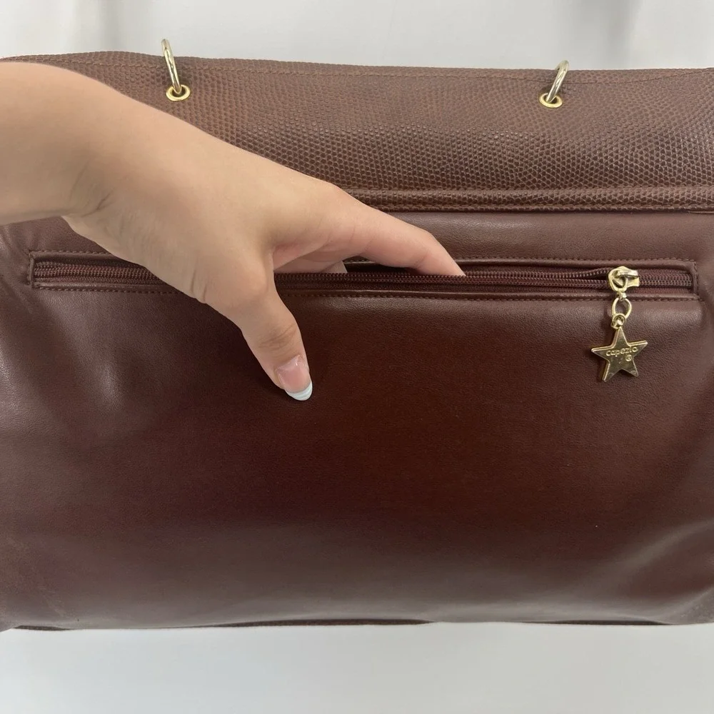 Vintage Capezio Brown Leather Bag Laptop Briefcase Snake Print Gold Tone